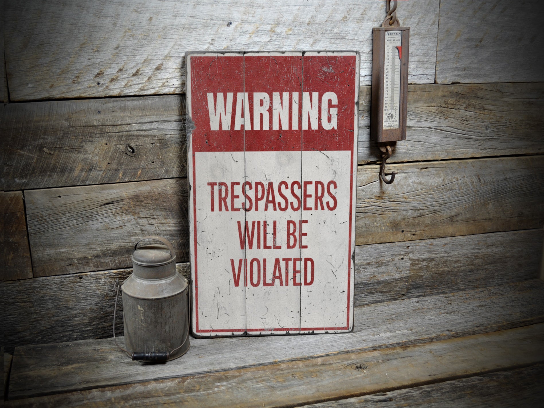 Trespassers Will Be Violated Rustic Wood Sign
