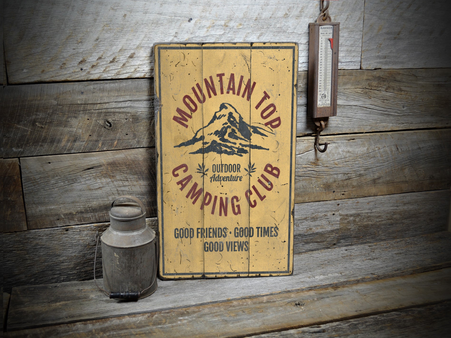 Mountain Top Camping Club Rustic Wood Sign