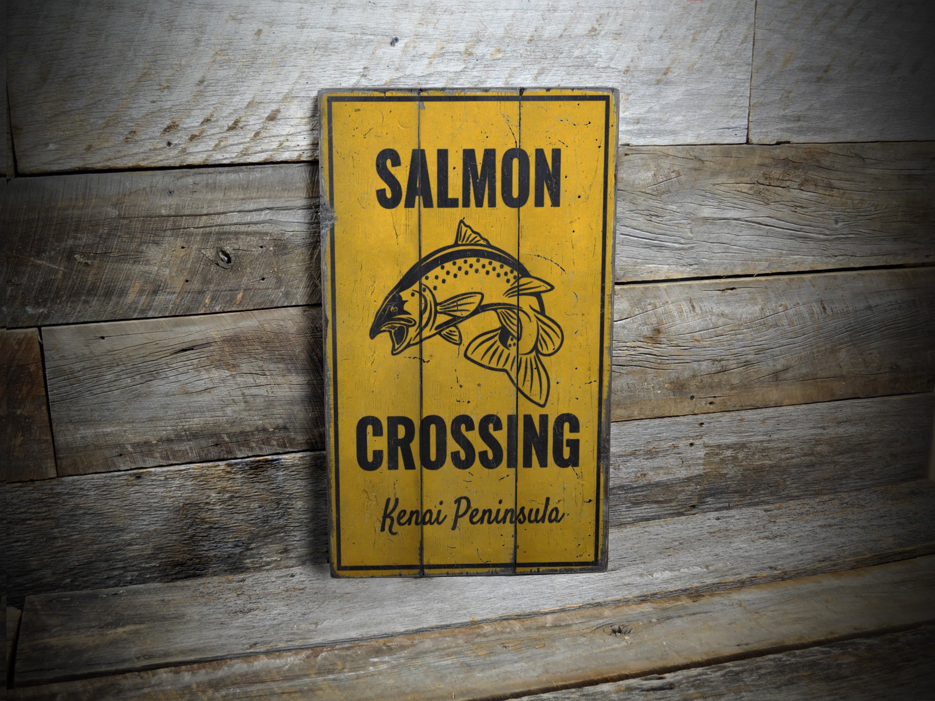 Salmon Crossing Rustic Wood Sign