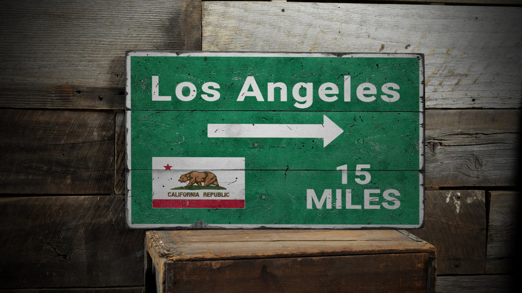 Los Angeles Mileage Rustic Wood Sign