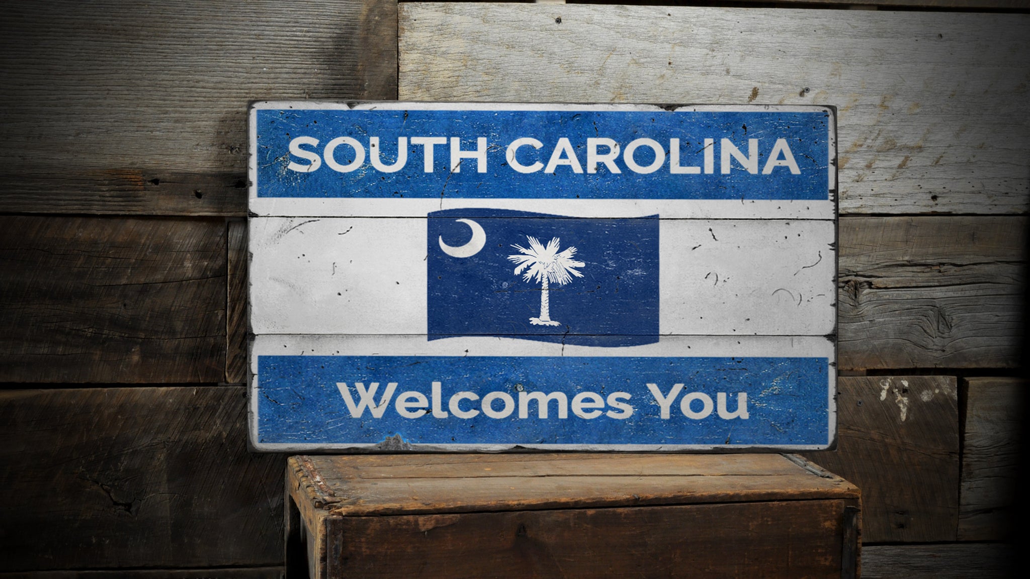State Flag Welcome Rustic Wood Sign