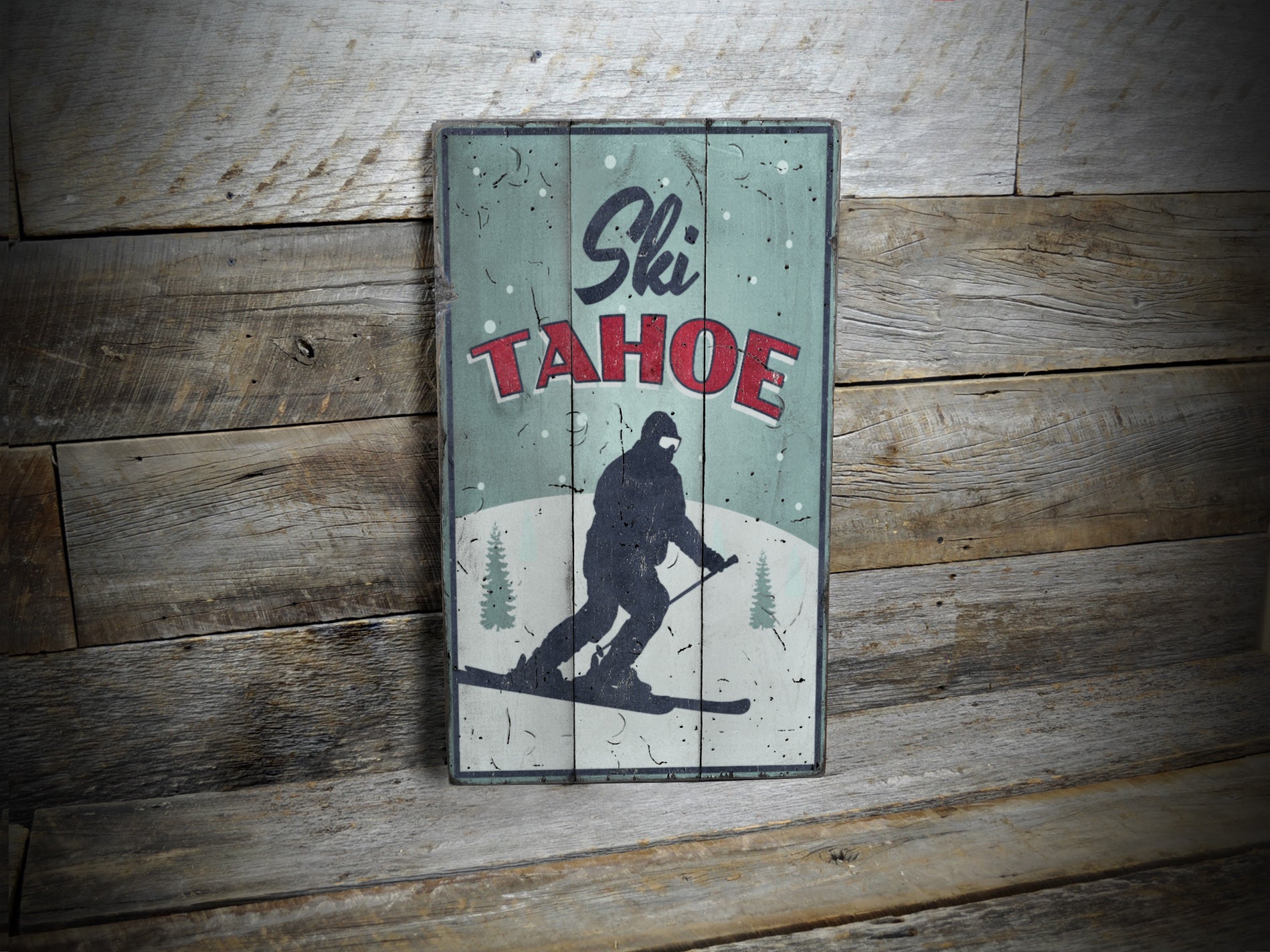 Ski Tahoe Rustic Wood Sign