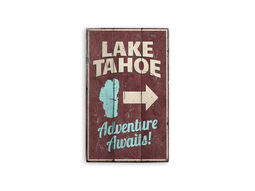 Lake Tahoe Arrow Rustic Wood Sign