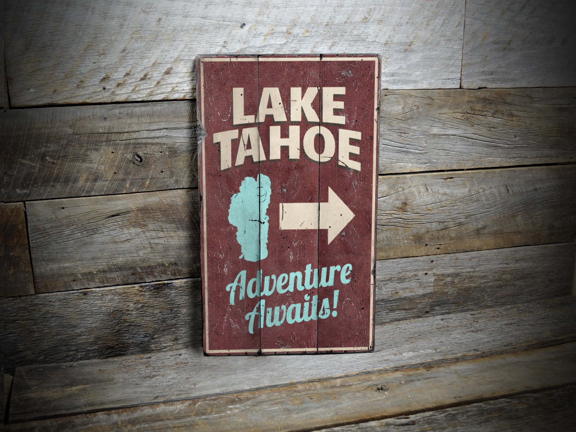 Lake Tahoe Arrow Rustic Wood Sign