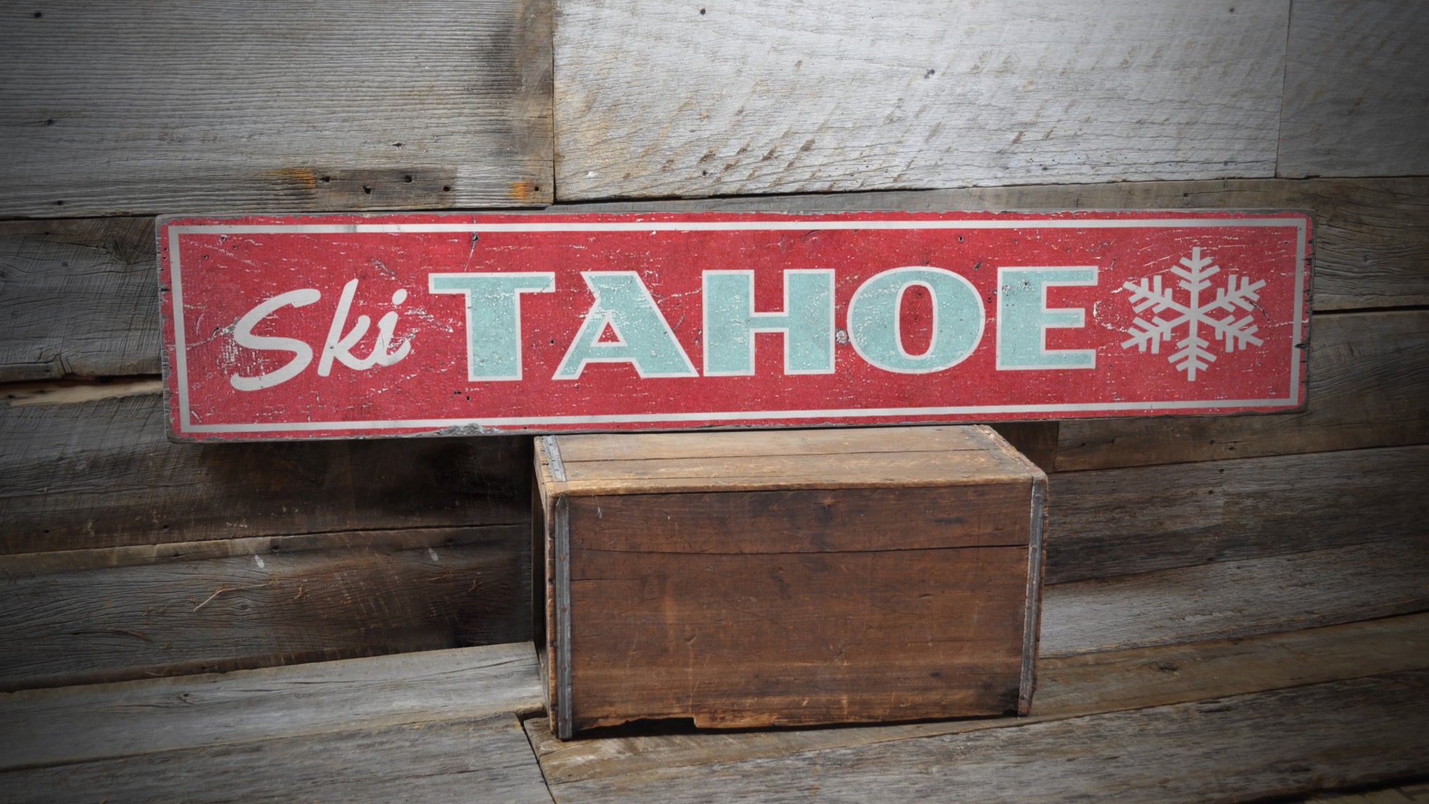 Tahoe Skiing Rustic Wood Sign