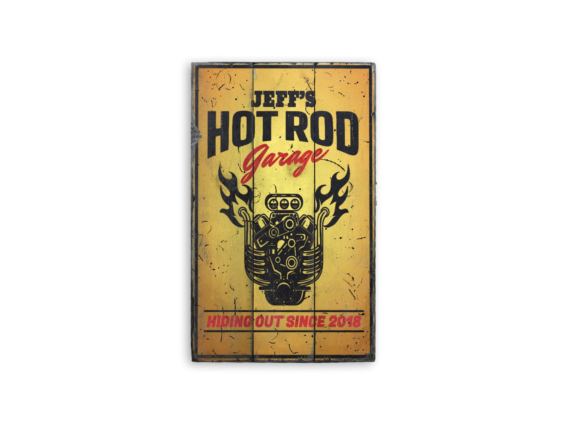 Hot Rod Garage Established Date Rustic Wood Sign