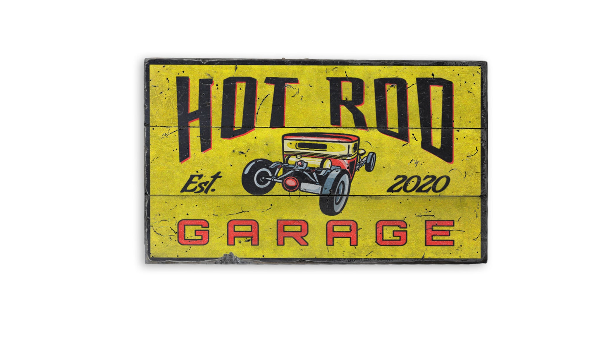Hot Rod Garage Established Year Rustic Wood Sign