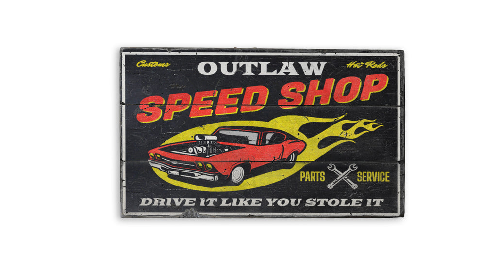 Customs Hot Rods Speed Shop Parts and Service Rustic Wood Sign