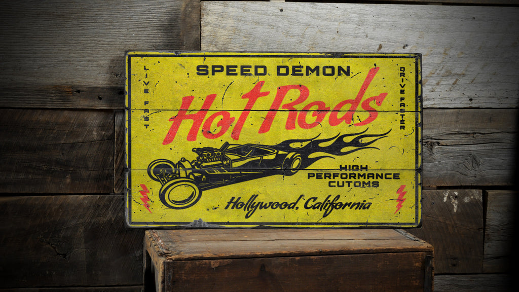 Speed Demon Hot Rods High Performace Wood Sign