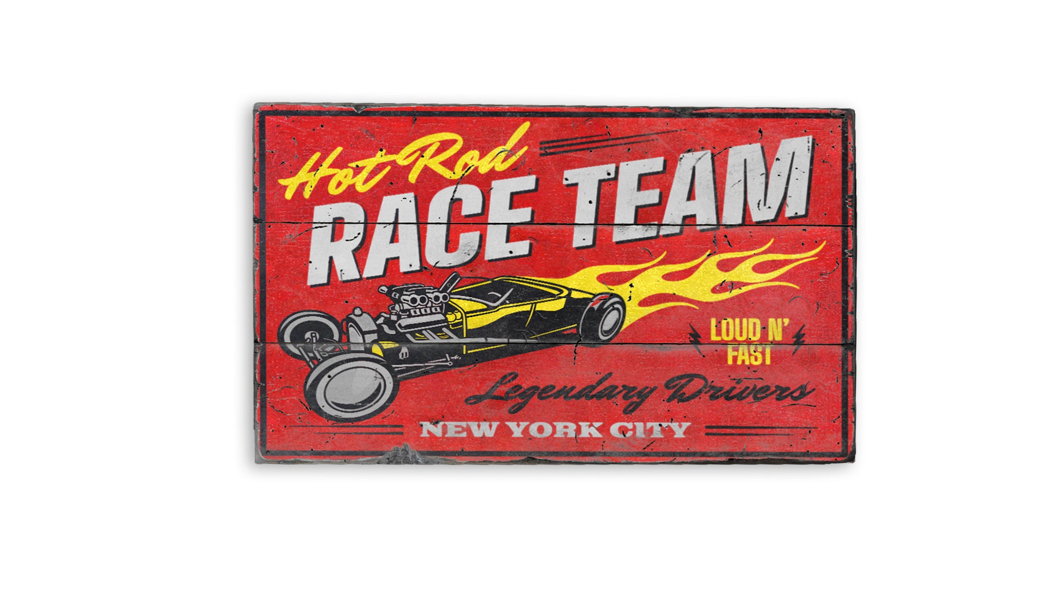 Hot Rod Race Team Garage Rustic Wood Sign