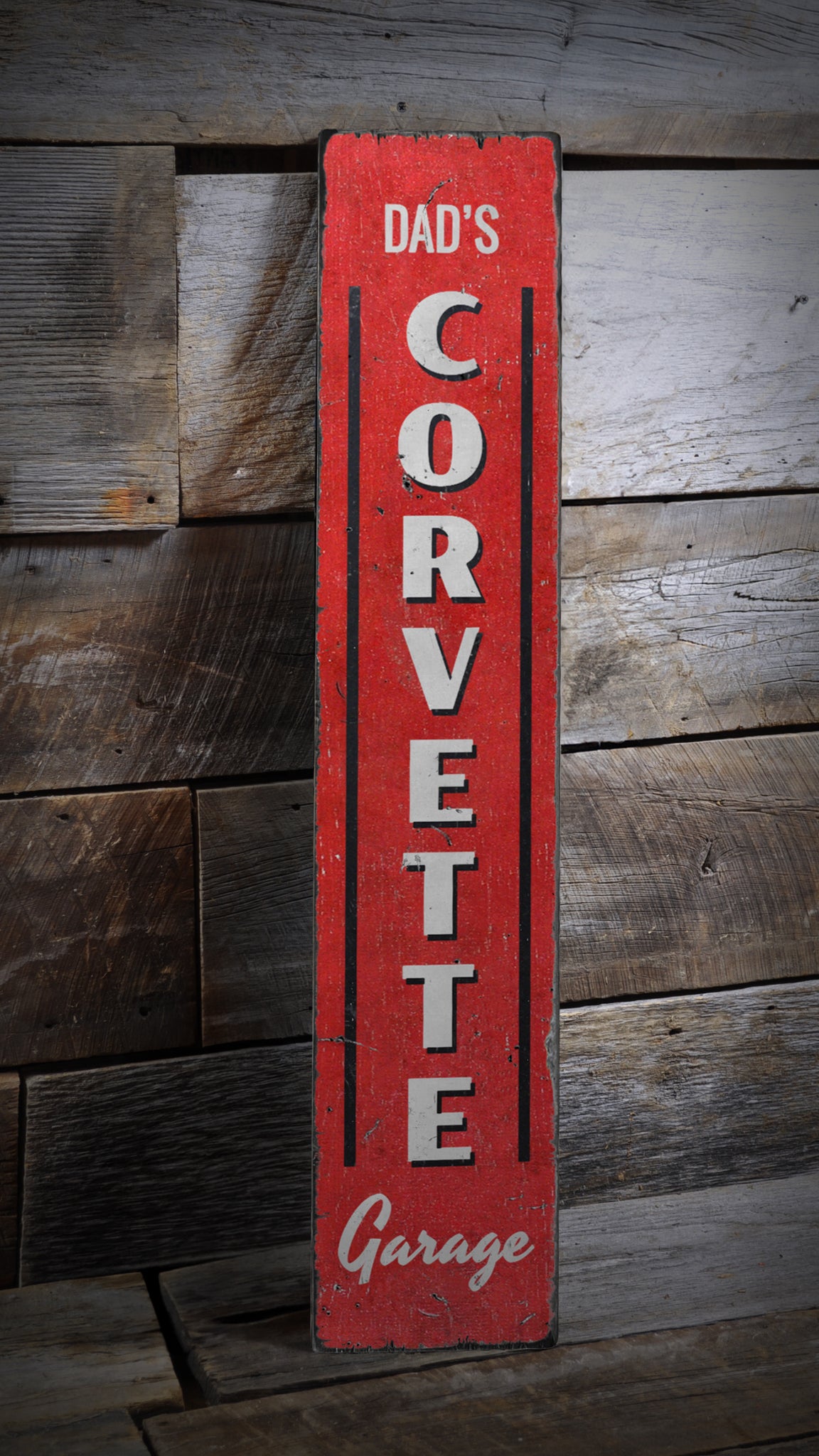 Vertical Chevy Corvette Garage Wood Sign
