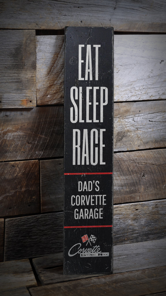 Eat Sleep Race Chevy Corvette Wood Sign