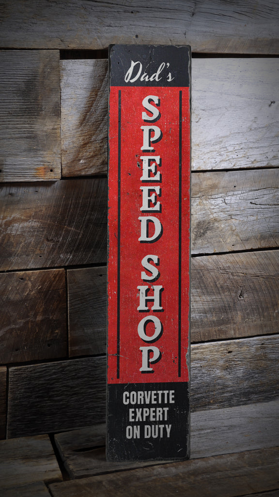 Dad's Speed Shop Chevy Corvette Wood Sign