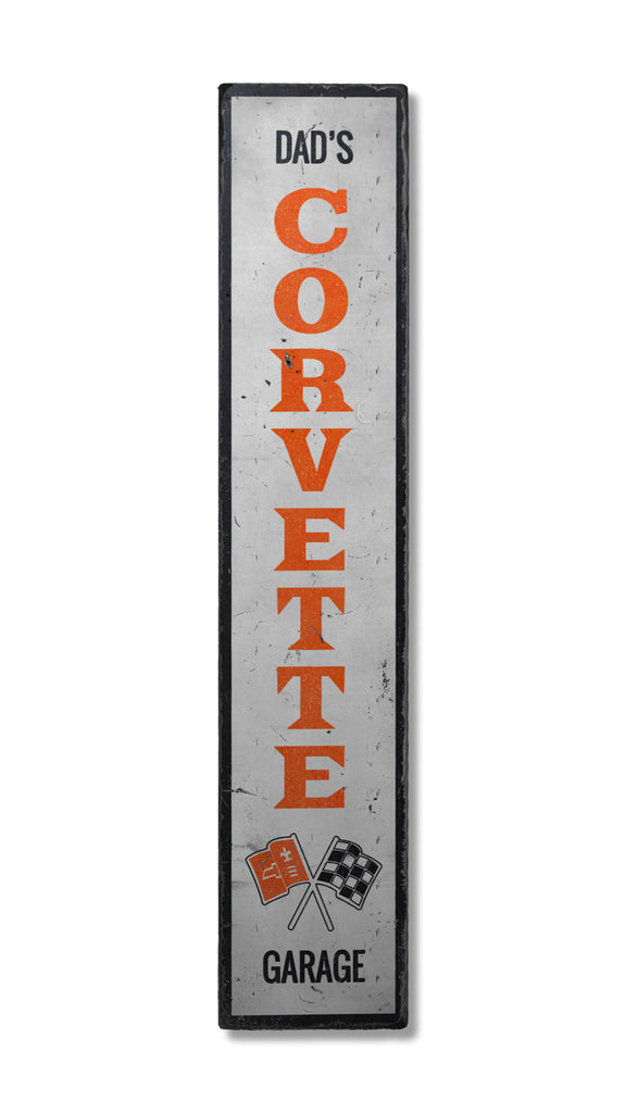 Vertical Vintage Chevy Corvette Garage Wood Sign