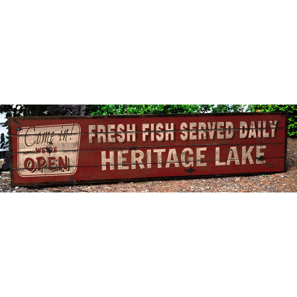 Open Fresh Fish Served Daily Vintage Wood Sign