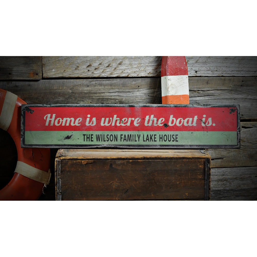 Home Is Where Boat Is Vintage Wood Sign