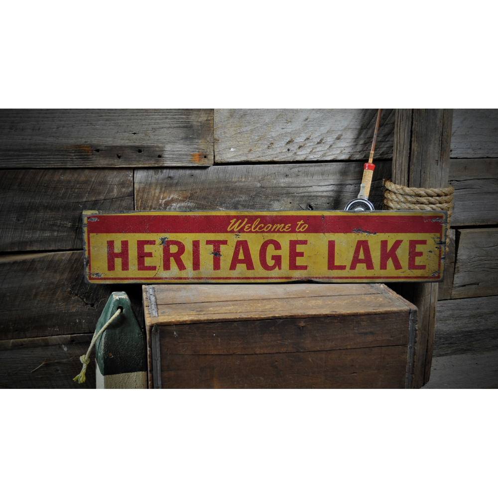 Welcome Lake Name Vintage Wood Sign