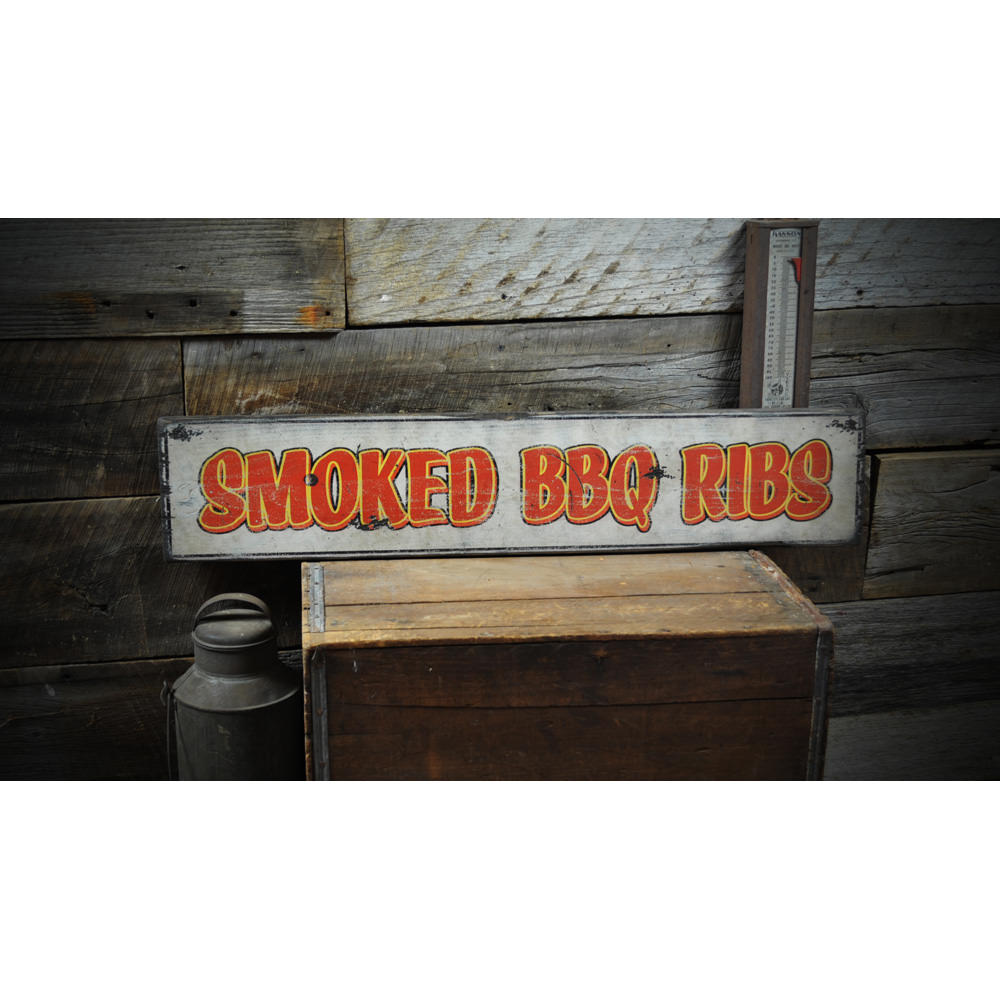 Smoked BBQ Ribs Vintage Wood Sign