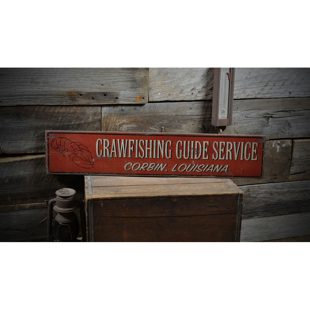 Crawfish Guide Service Vintage Wood Sign