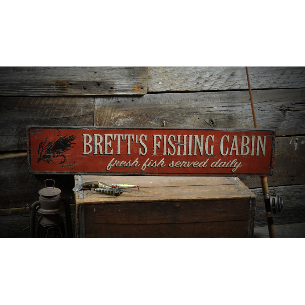 Fishing Cabin Vintage Wood Sign
