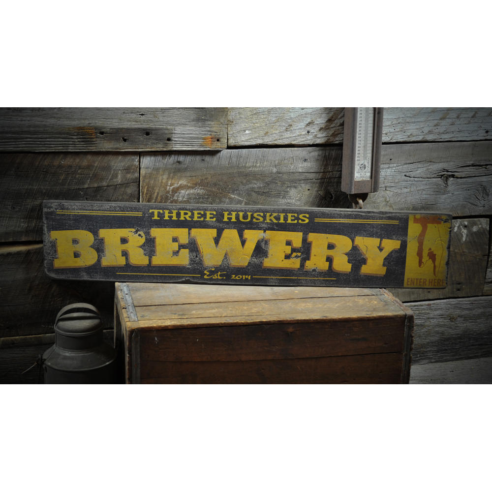 Brewery Arrow Down Vintage Wood Sign