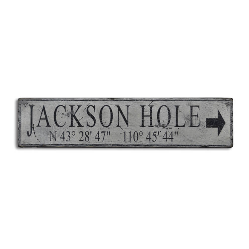 Jackson Hole Lat & Long Vintage Wood Sign