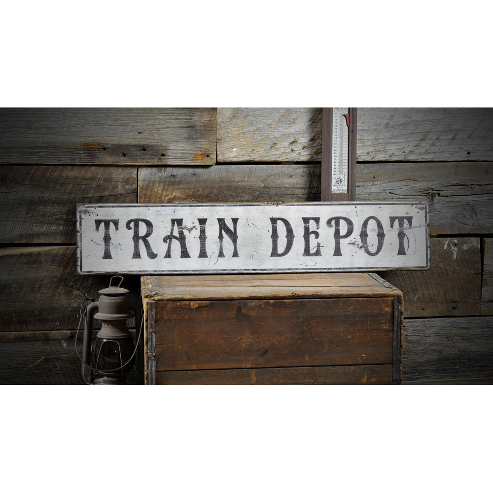 Distressed Train Depot Station Vintage Wood Sign