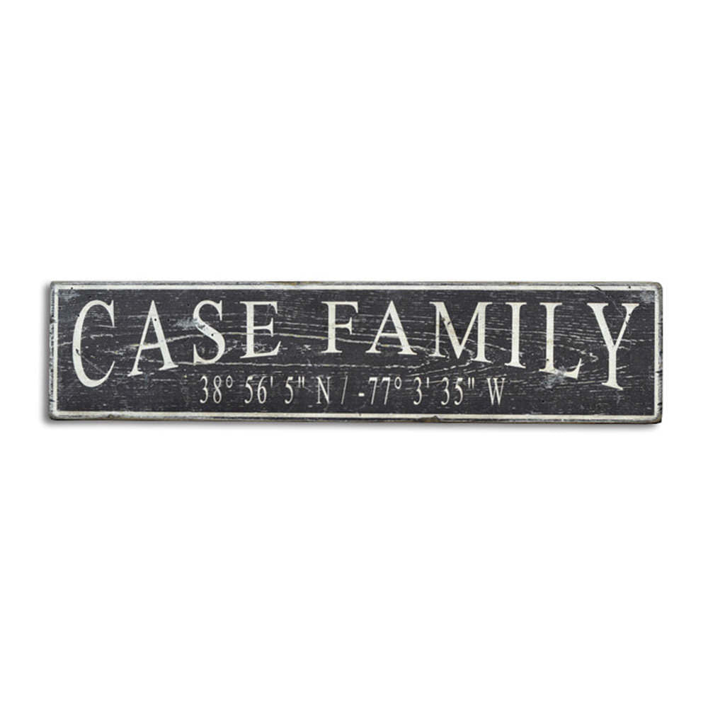 Family Latitude Longitude Vintage Wood Sign