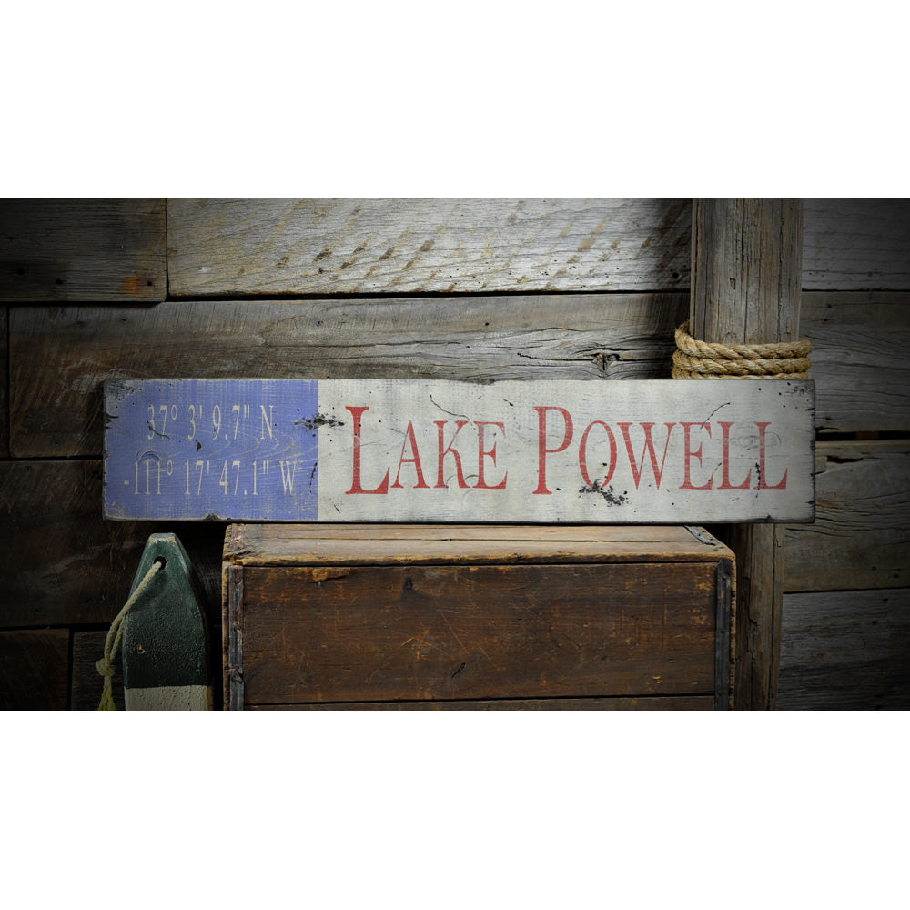 Lake - Latitude & Longitude Vintage Wood Sign
