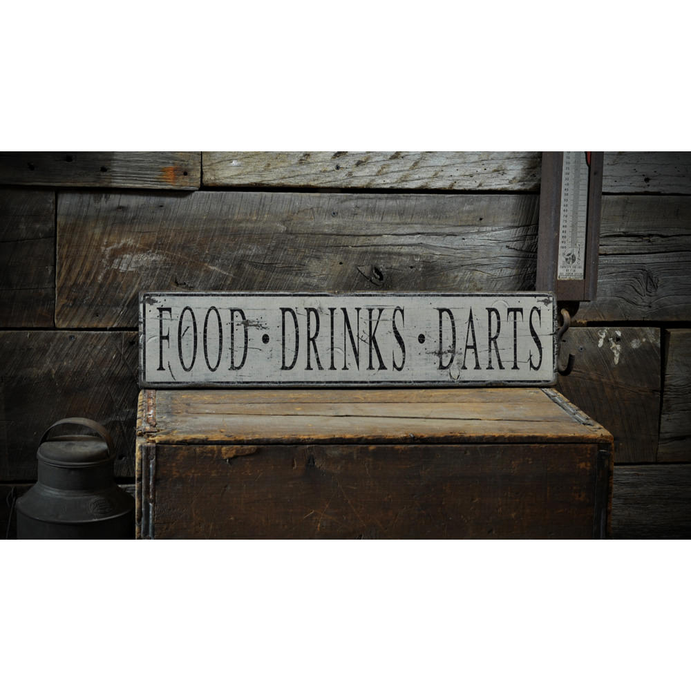 Distressed Food Drinks Darts Vintage Wood Sign