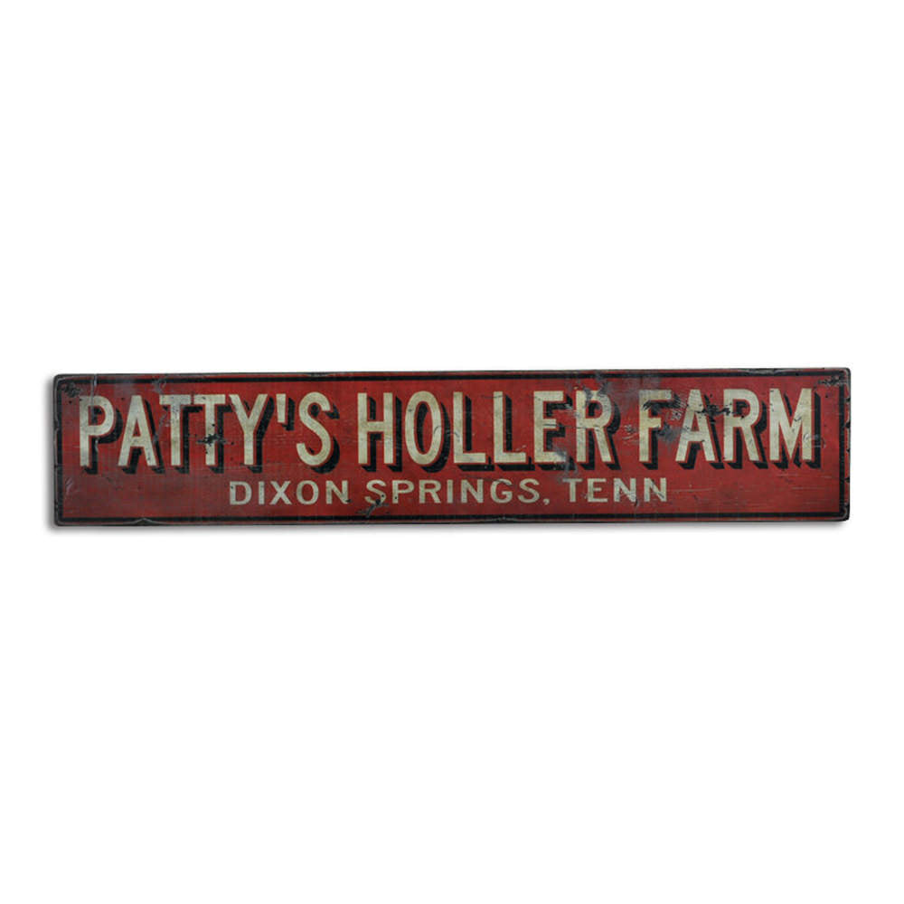 Holler Farm City State Vintage Wood Sign