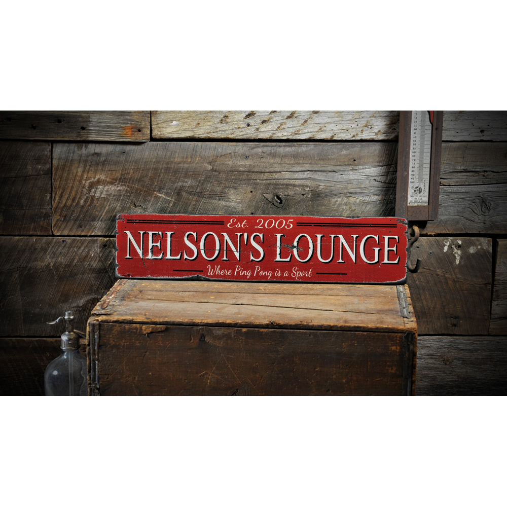 Lounge Est Date Vintage Wood Sign