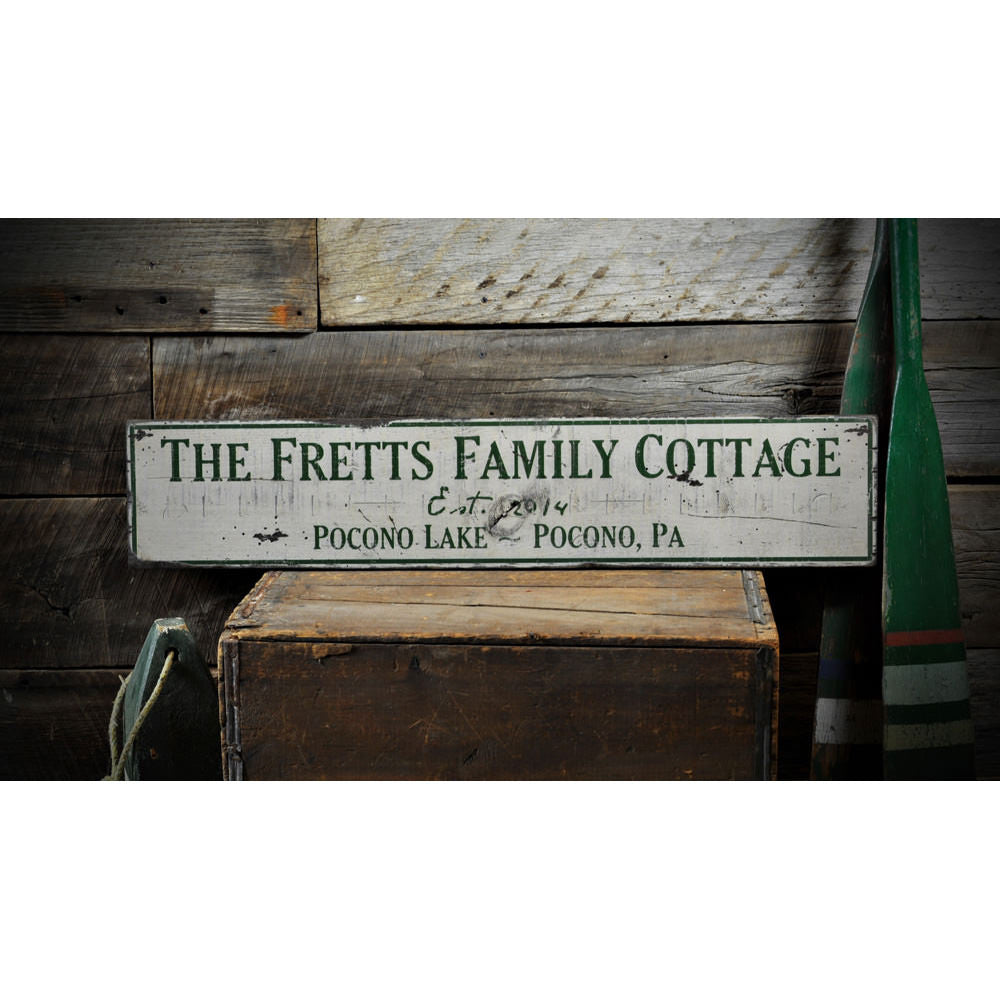 Family Cottage Est Date Vintage Wood Sign