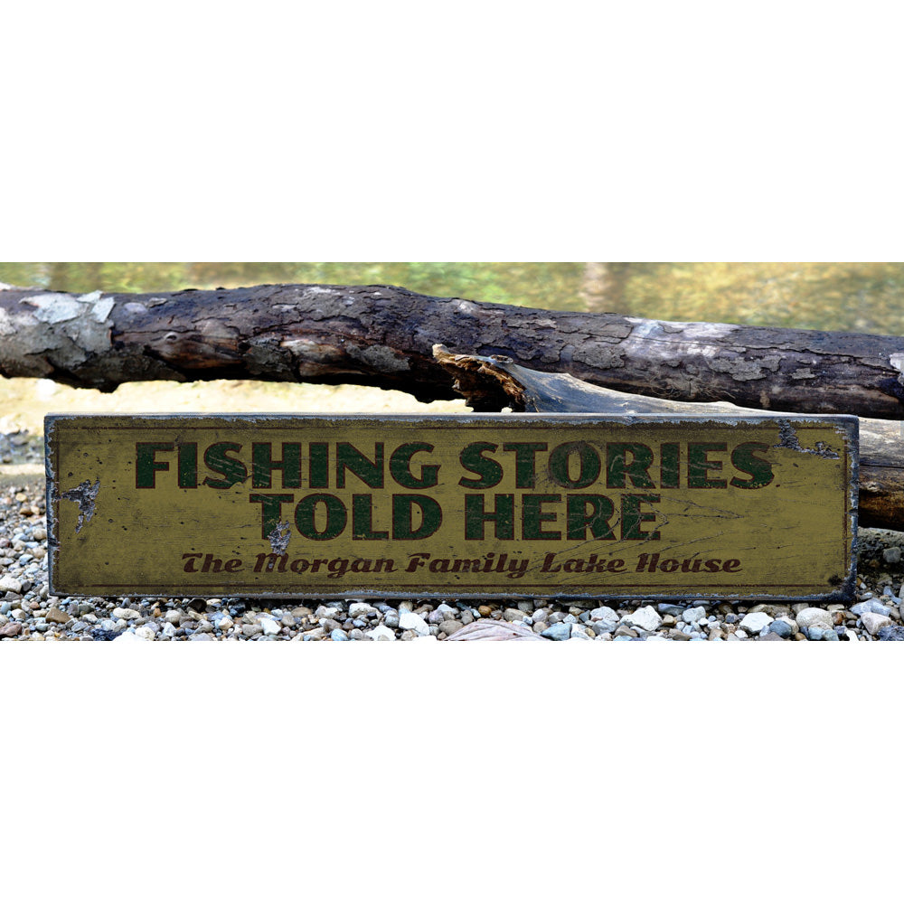 Fishing Stories Told Here Vintage Wood Sign
