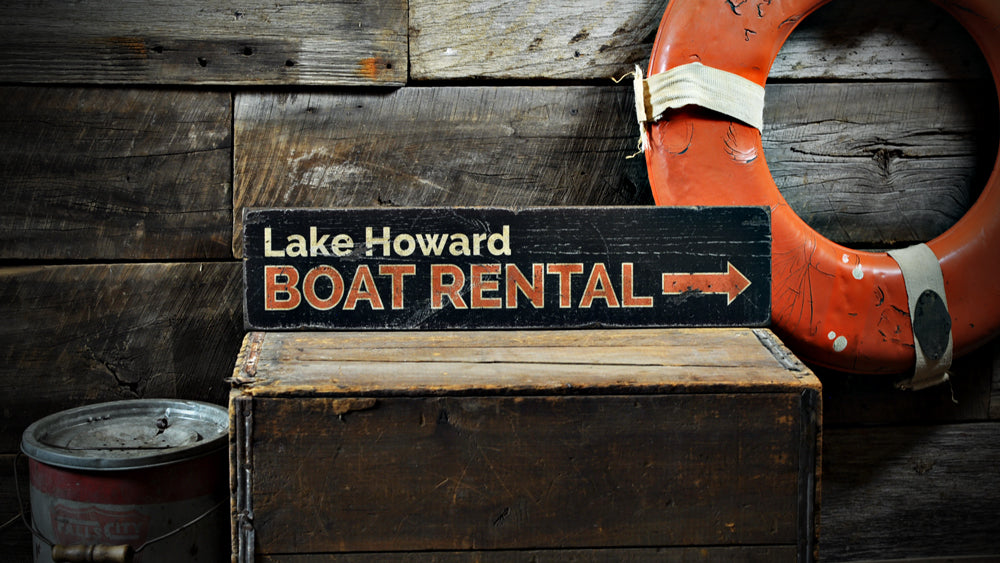 Boat Rental Arrow Rustic Wood Sign