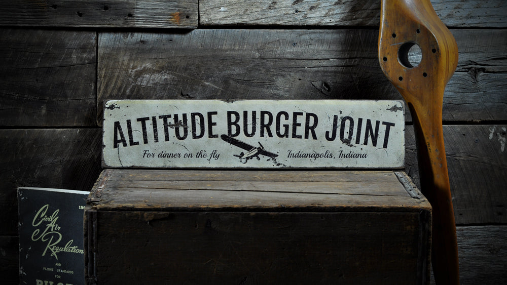 Altitude Burger Joint Rustic Wood Sign
