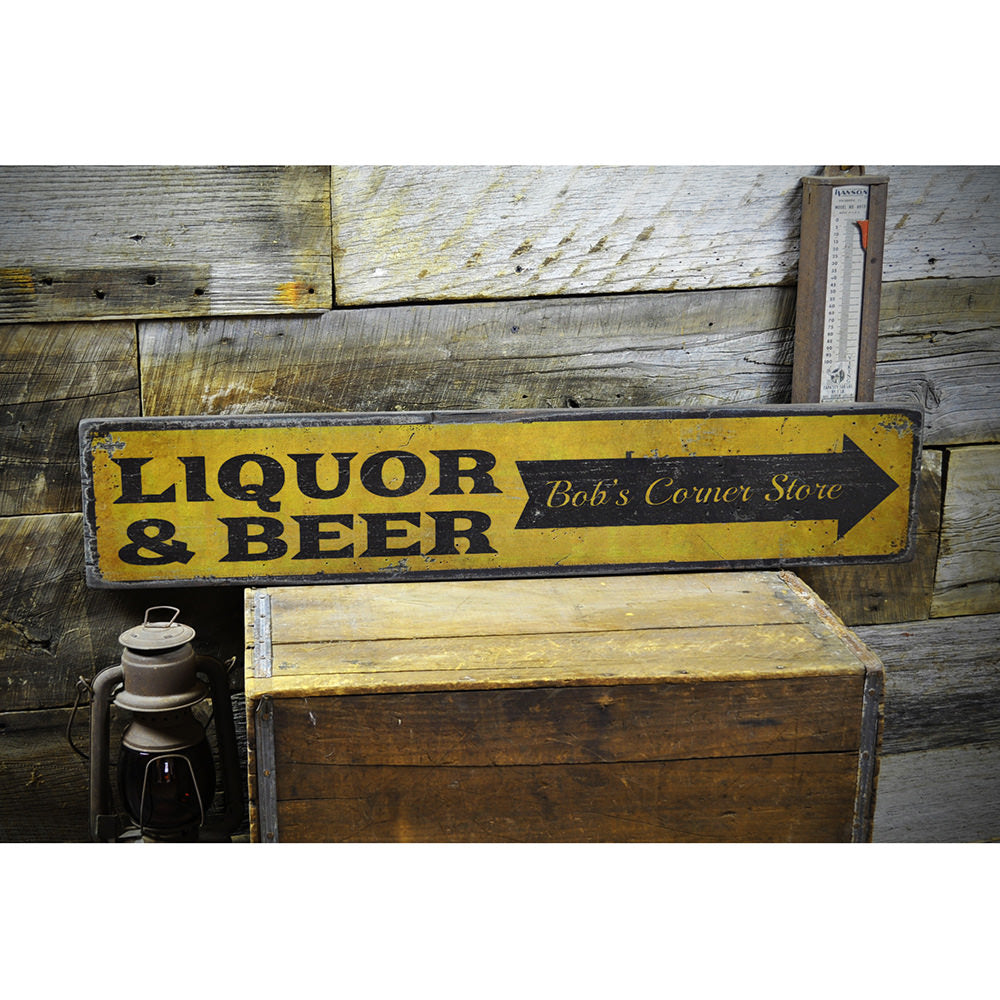 Liquor & Beer Arrow Vintage Wood Sign