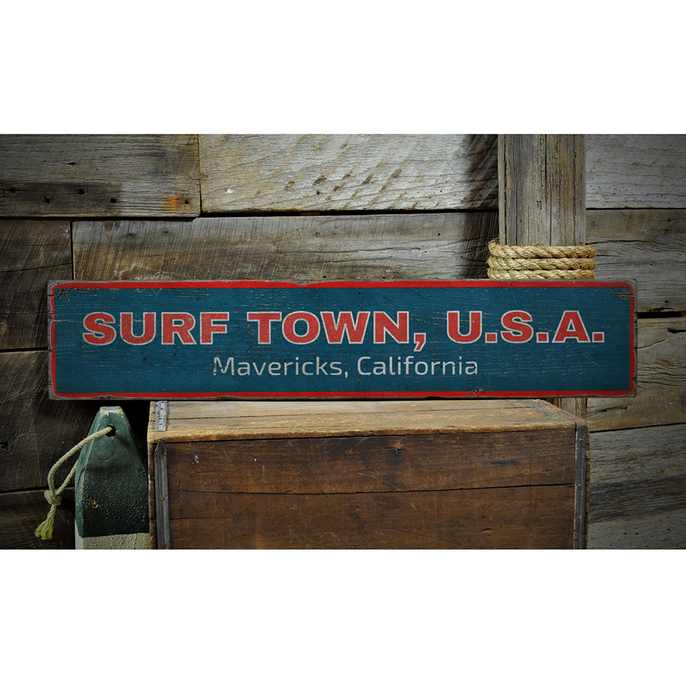 Surf Town USA Vintage Wood Sign
