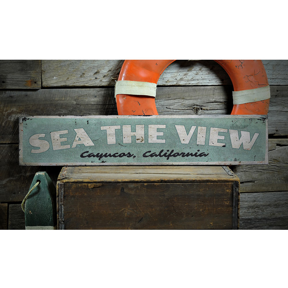 Sea The View Vintage Wood Sign