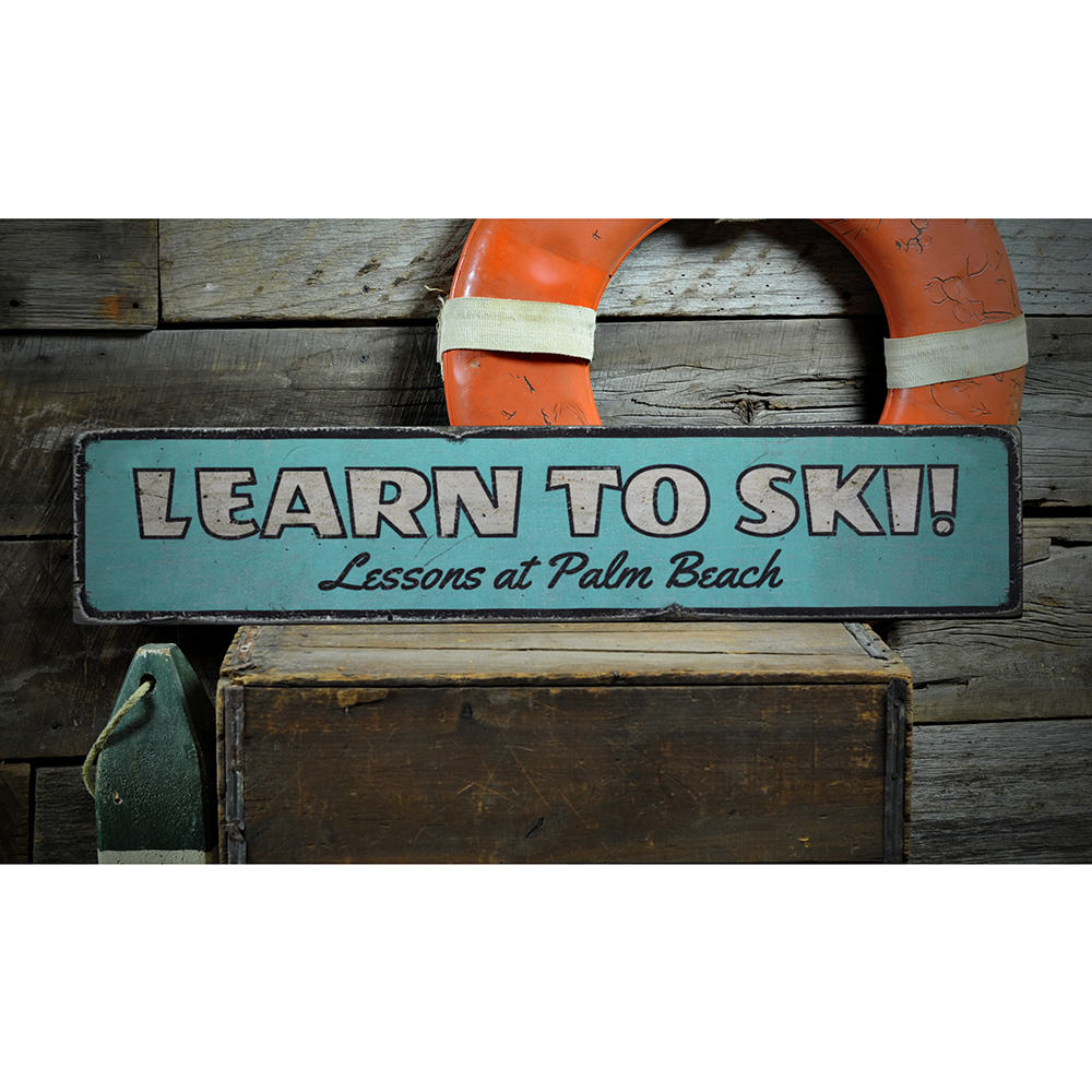 Learn To Ski Vintage Wood Sign