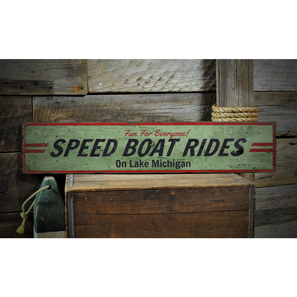Speed Boat Ride Vintage Wood Sign