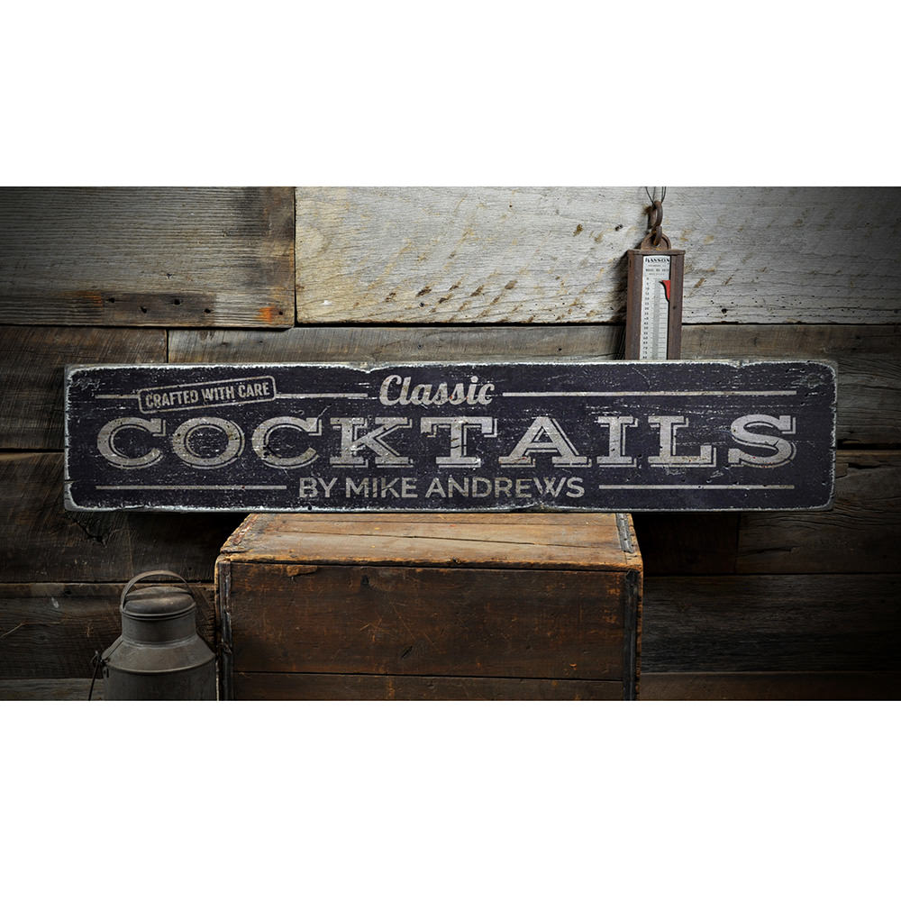 Classic Cocktails Vintage Wood Sign