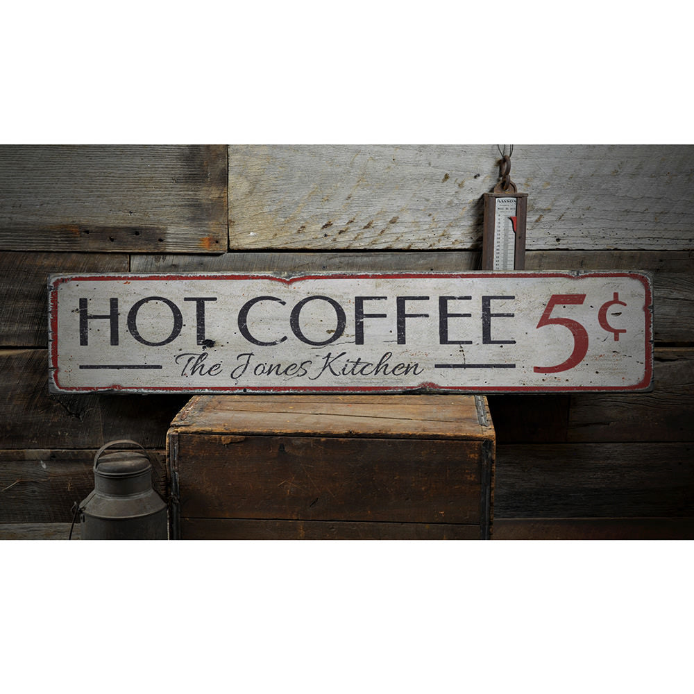 Hot Coffee Vintage Wood Sign