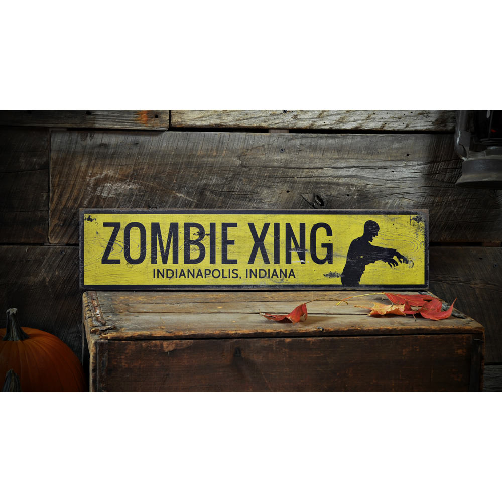 Zombie Crossing Vintage Wood Sign