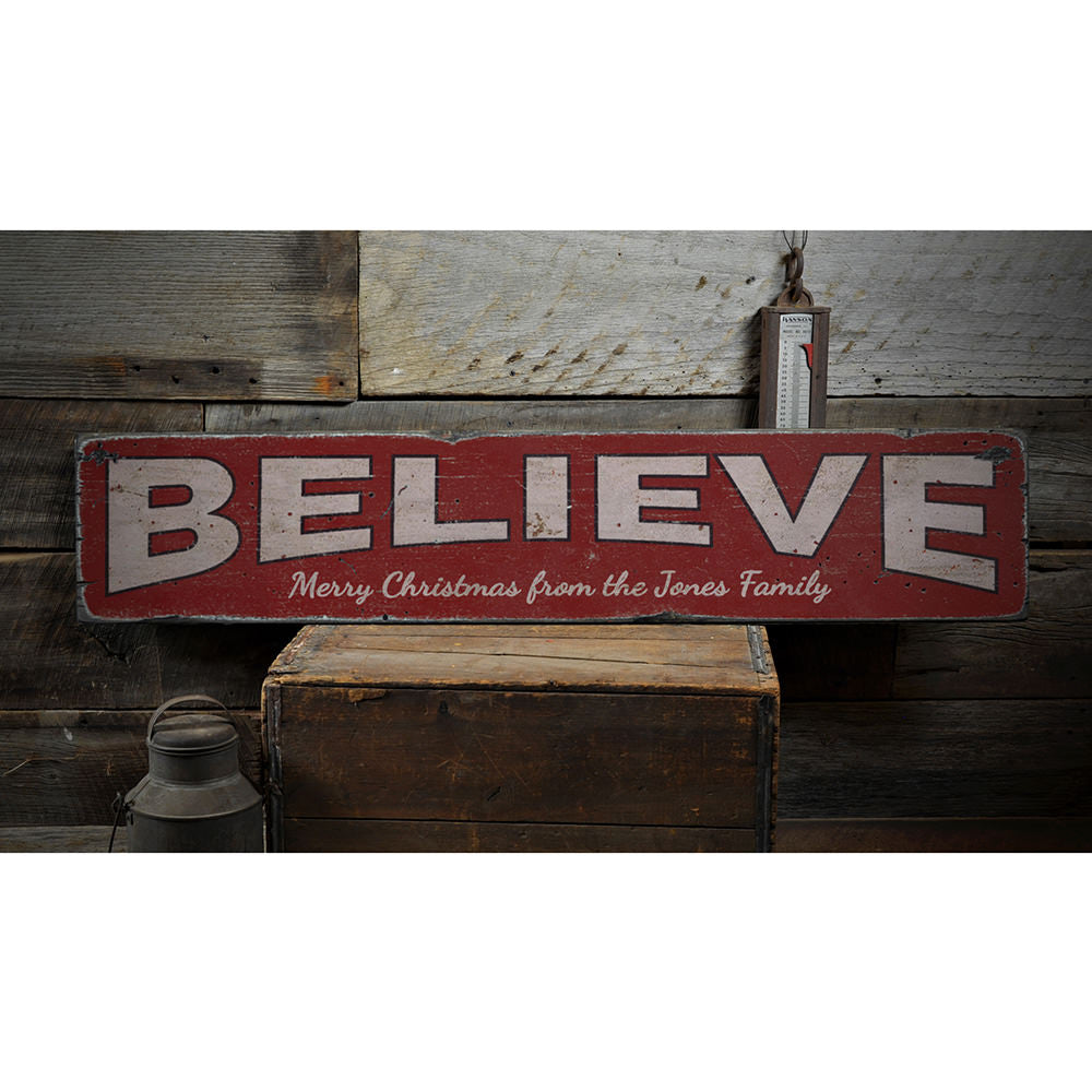 Believe Family Vintage Wood Sign