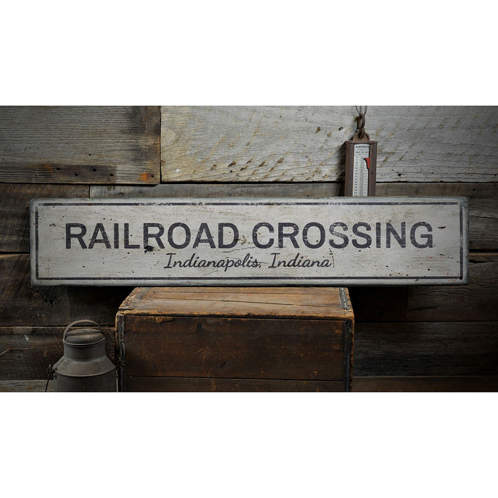 Railroad Crossing Vintage Wood Sign