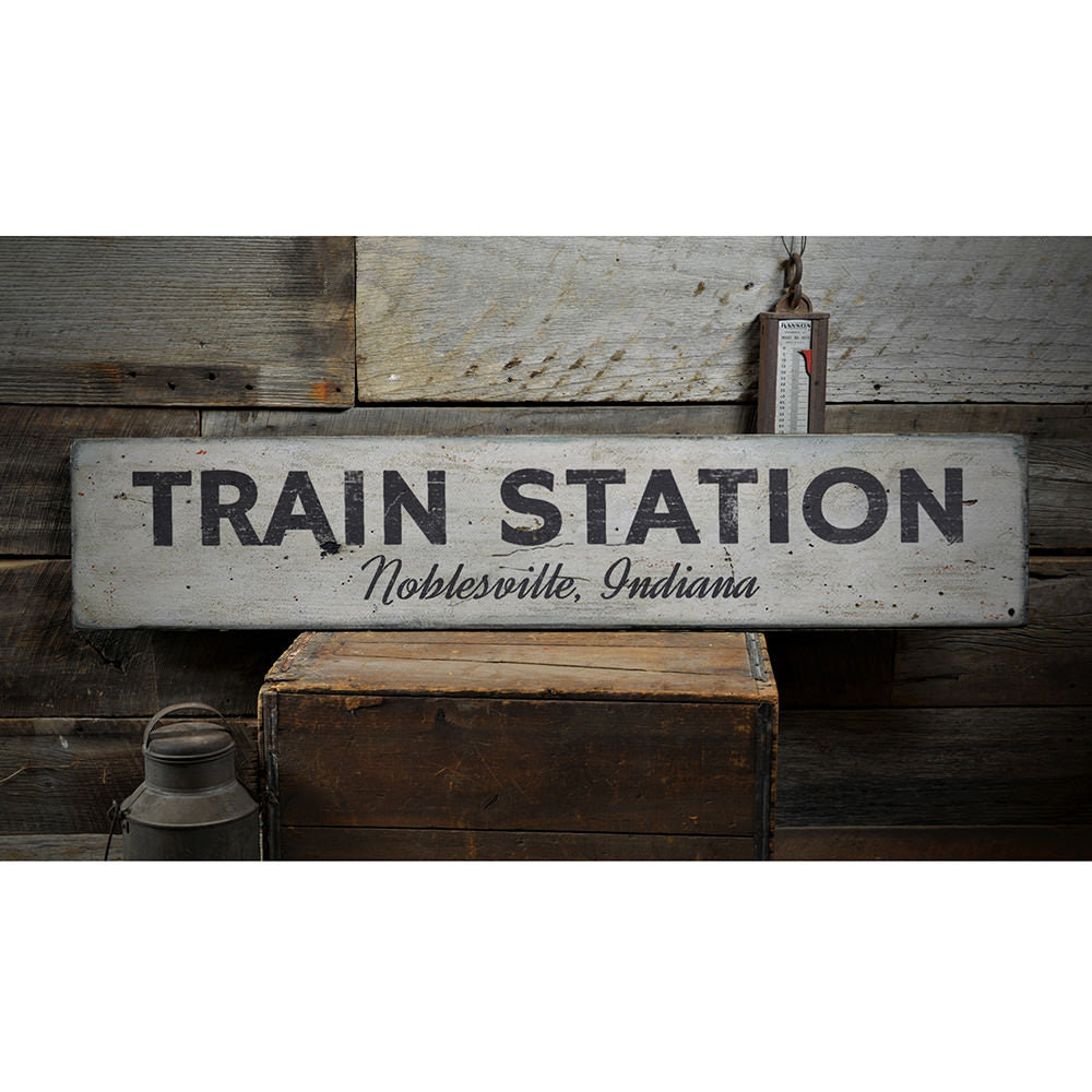 Train Station Vintage Wood Sign