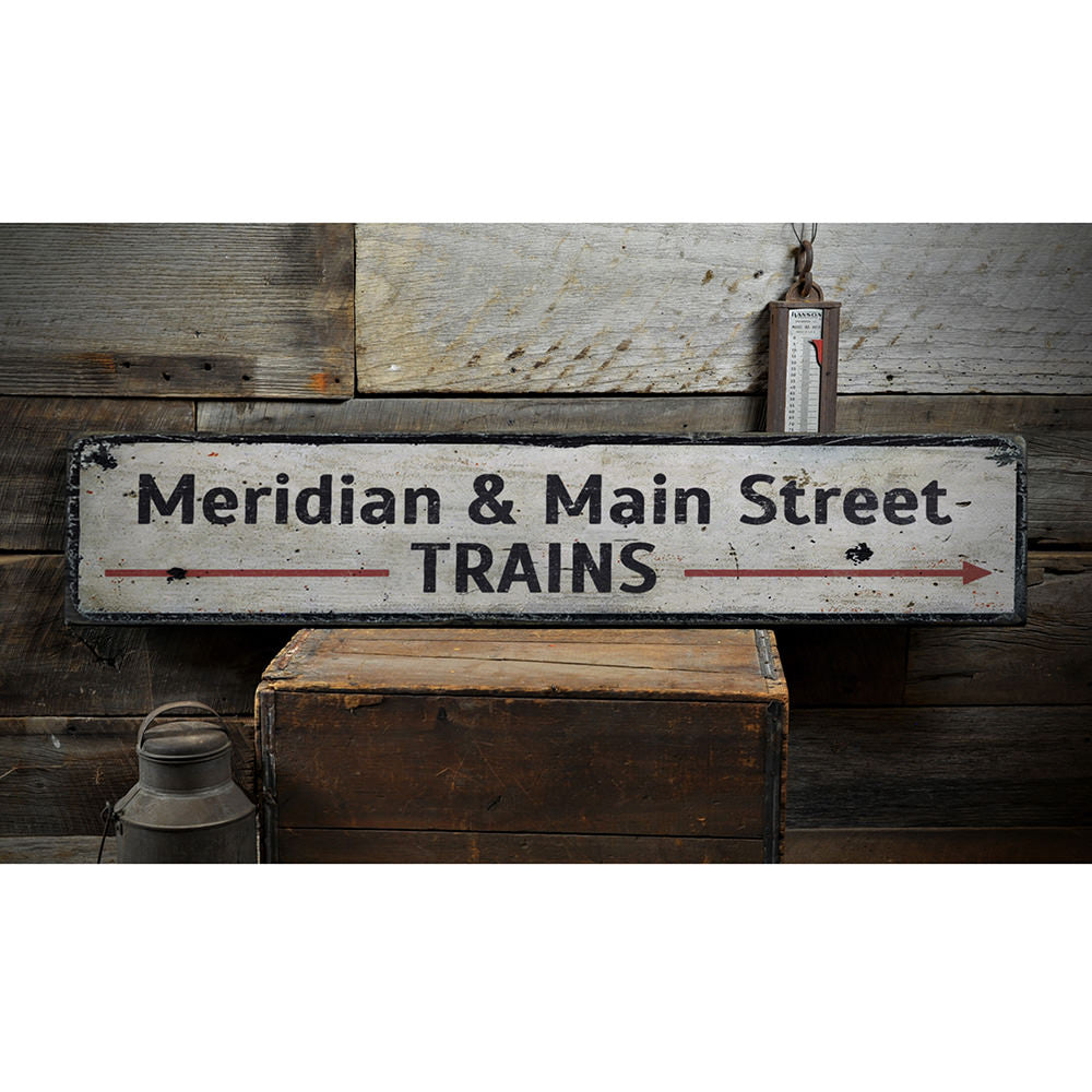 Train Station Intersection Vintage Wood Sign