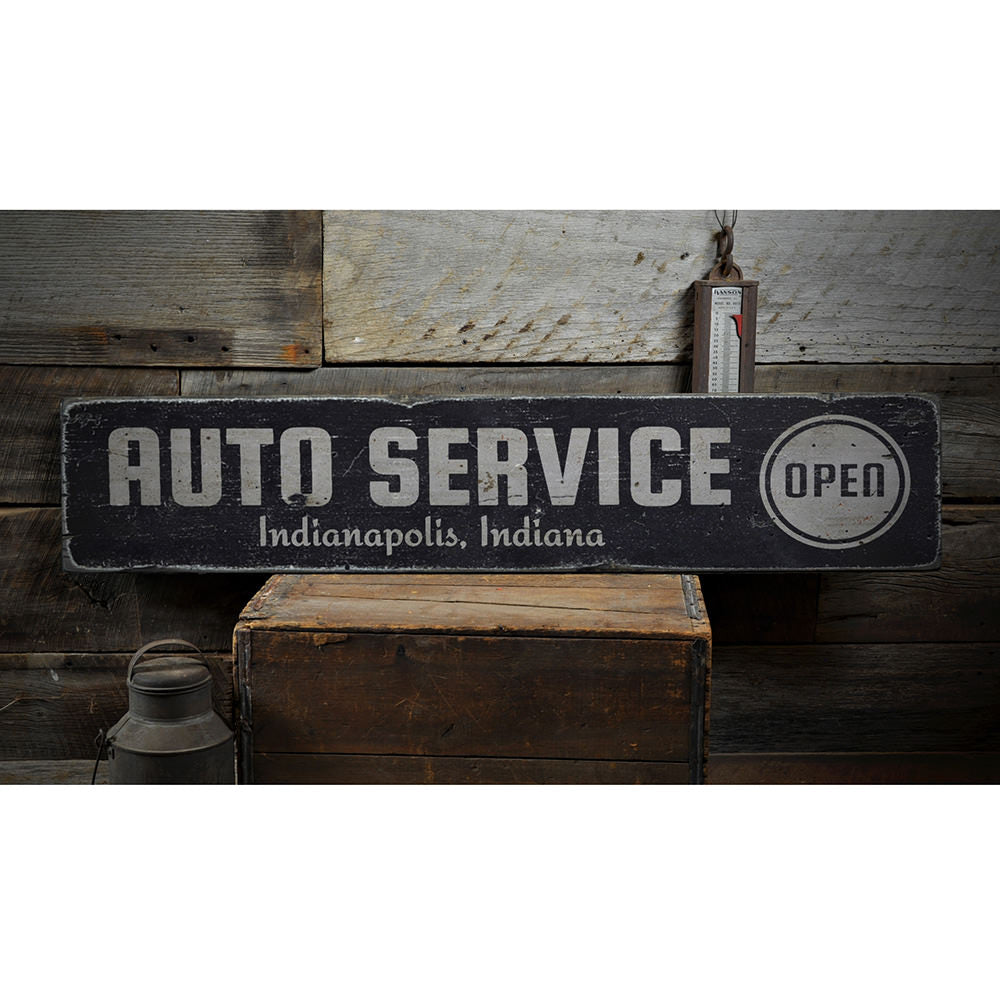 Open Auto Service Vintage Wood Sign