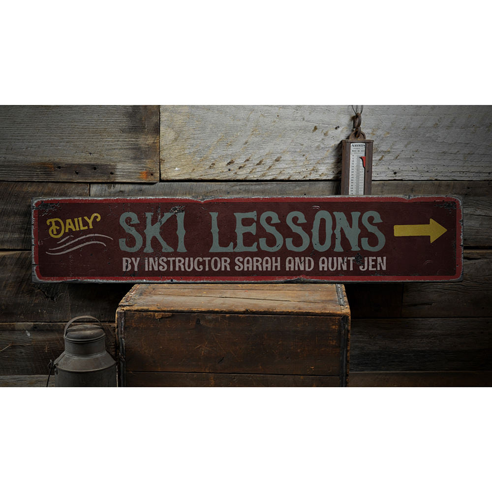 Ski Lessons Vintage Wood Sign